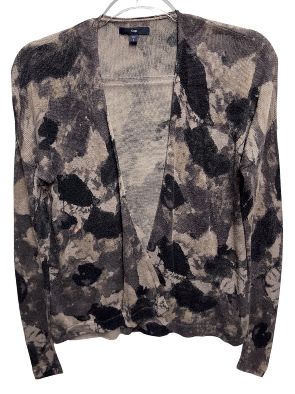 Linen Knit Abstract Art Contrast Sweater Cardigan Topper Jacket Layering